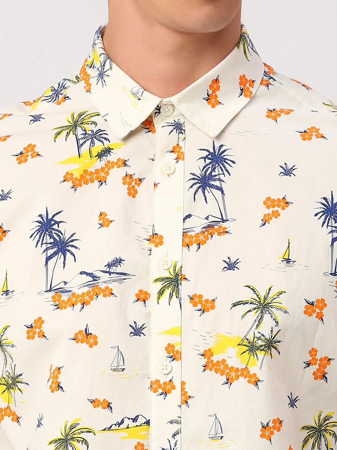 Off White Slim Fit Regular Collar Men's Shirt by Being Human Clothing