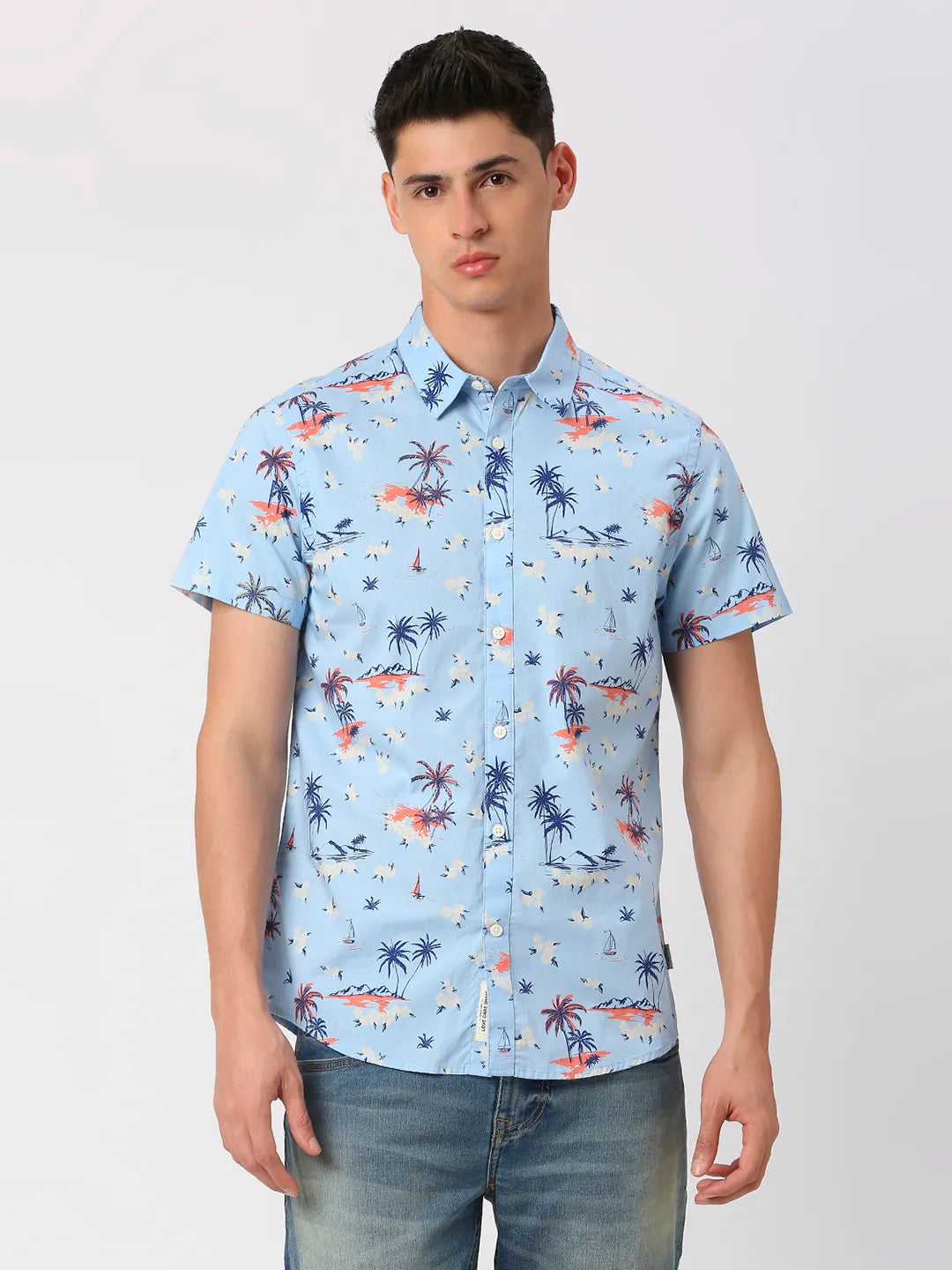 Light Blue Slim Fit Regular Collar Men's Shirt by Being Human Clothing