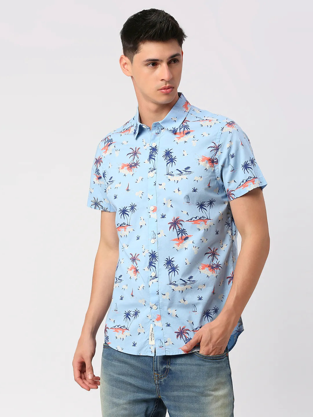 Light Blue Slim Fit Regular Collar Men's Shirt by Being Human Clothing