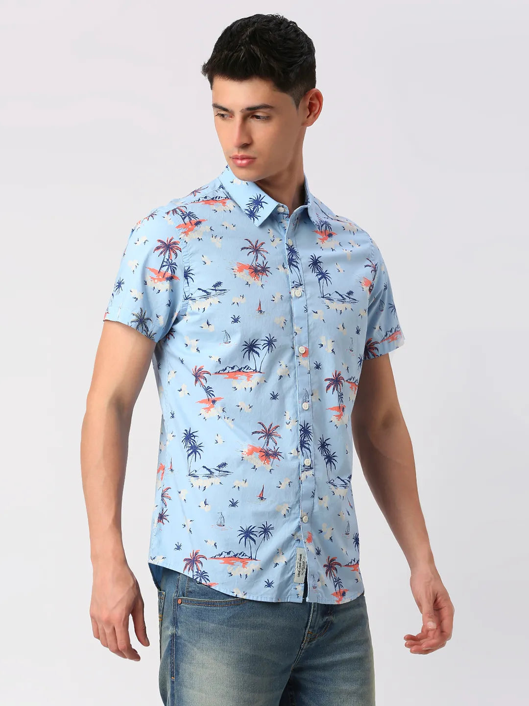 Light Blue Slim Fit Regular Collar Men's Shirt by Being Human Clothing