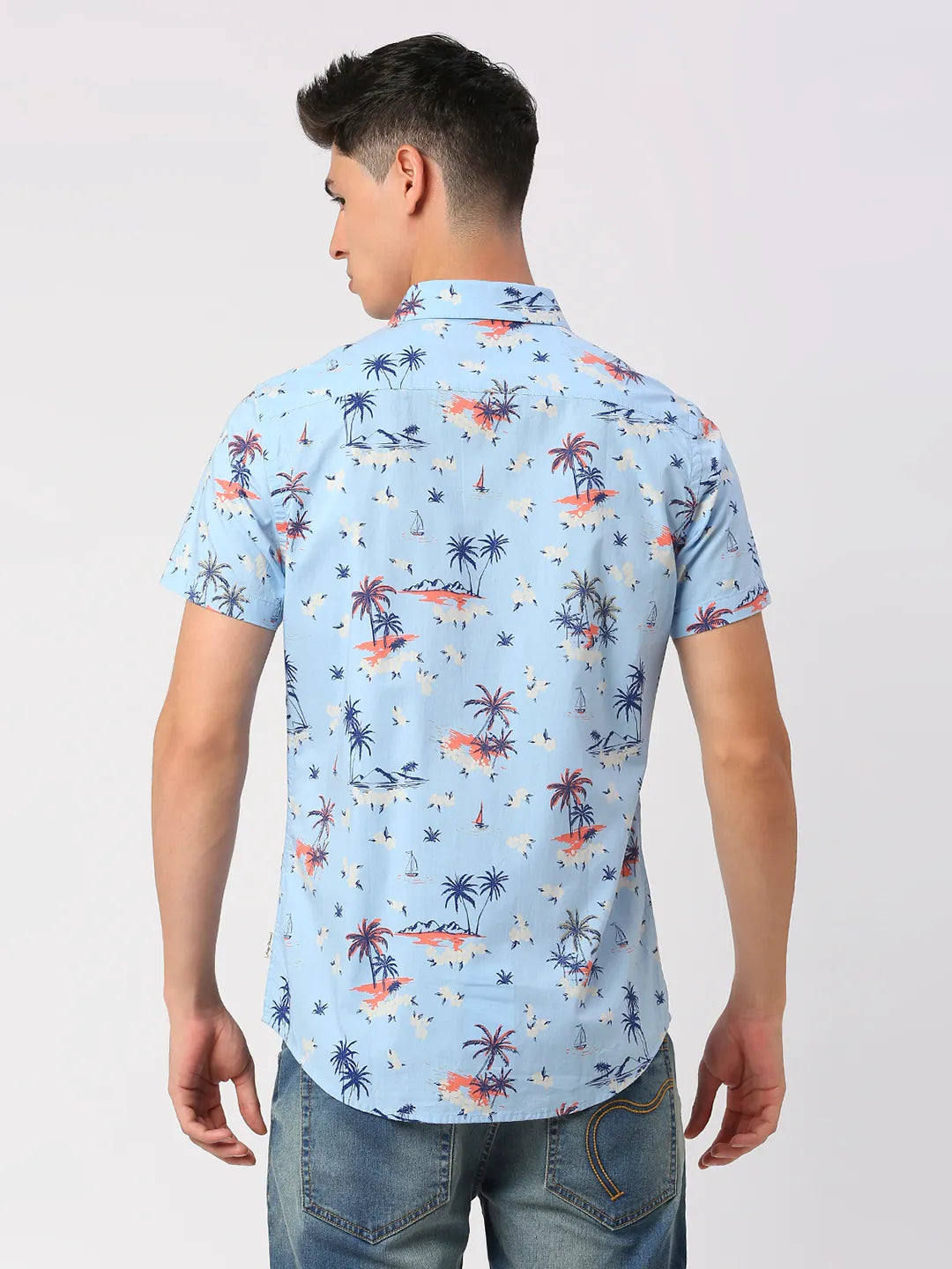 Light Blue Slim Fit Regular Collar Men's Shirt by Being Human Clothing