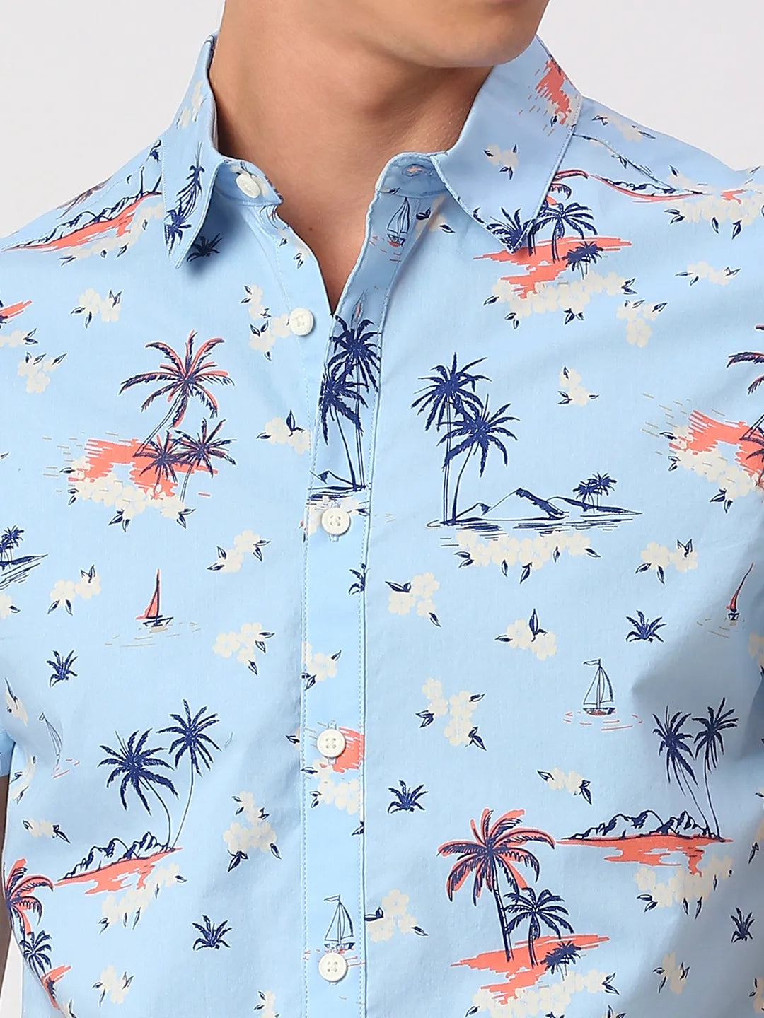 Light Blue Slim Fit Regular Collar Men's Shirt by Being Human Clothing