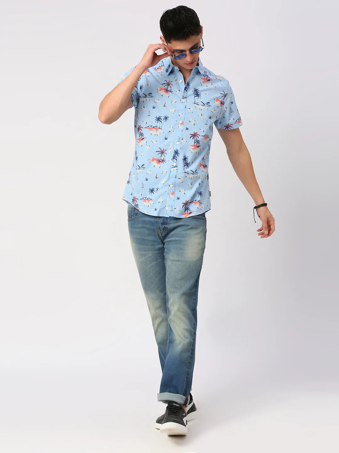 Light Blue Slim Fit Regular Collar Men's Shirt by Being Human Clothing