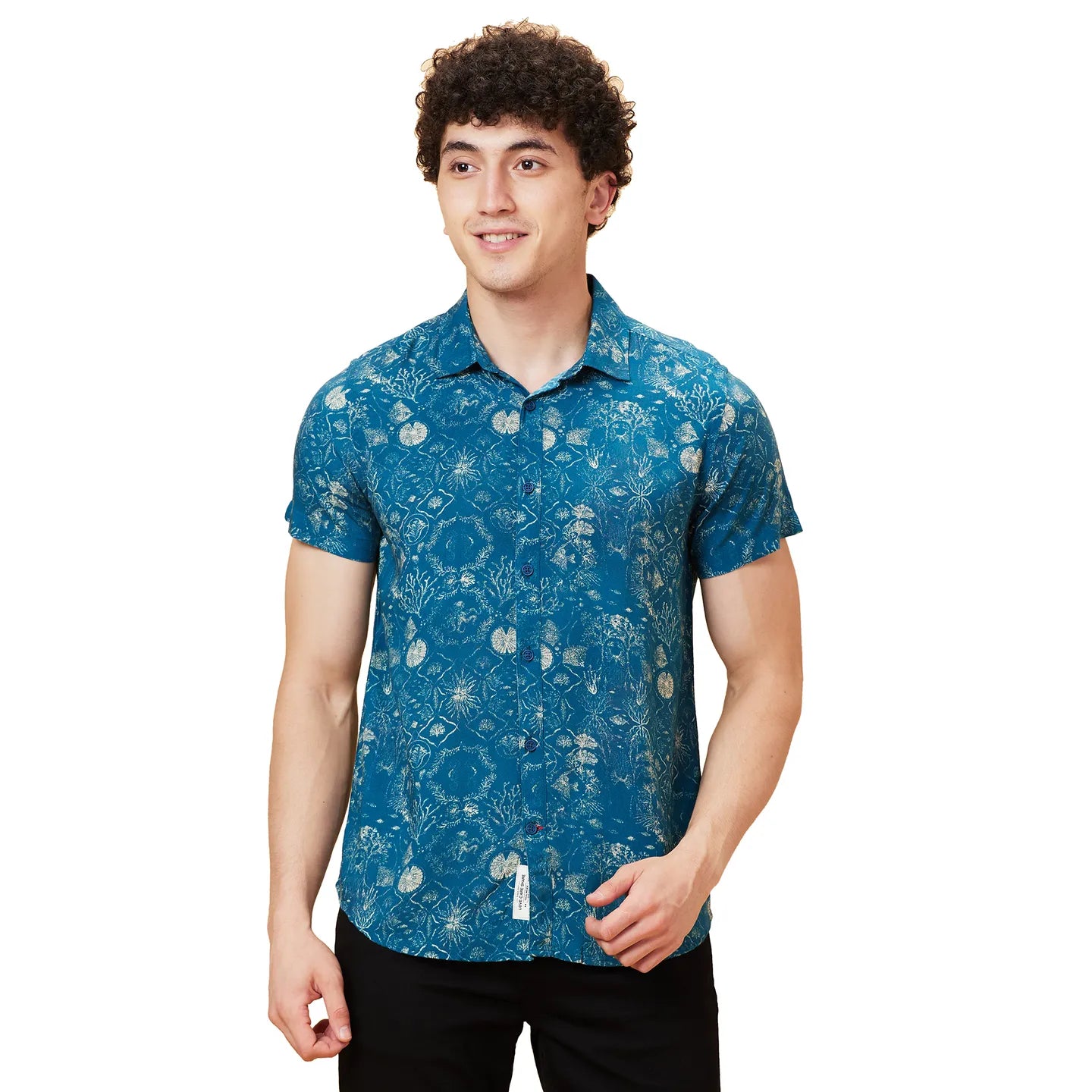 Blue Slim Straight Fit Regular Collar Short Sleeves Men's Shirt by Being Human Clothing