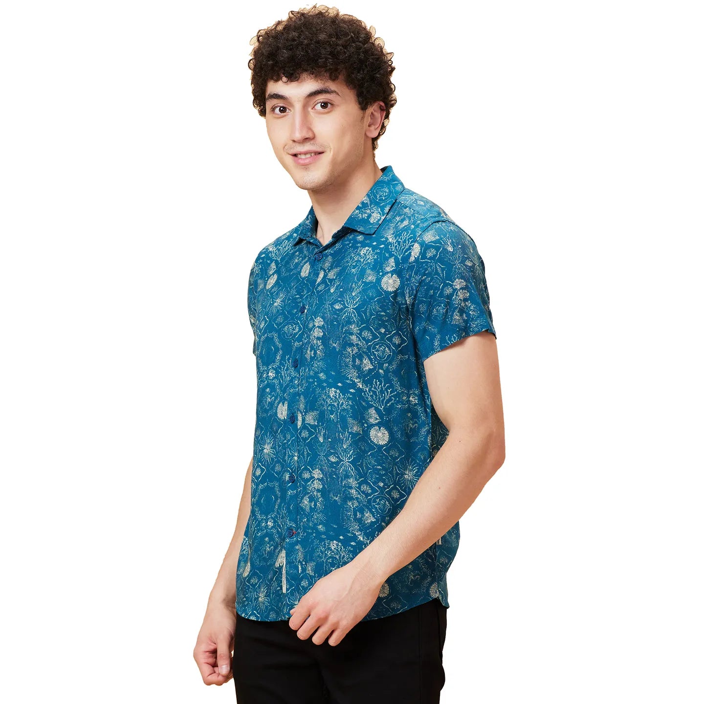 Blue Slim Straight Fit Regular Collar Short Sleeves Men's Shirt by Being Human Clothing
