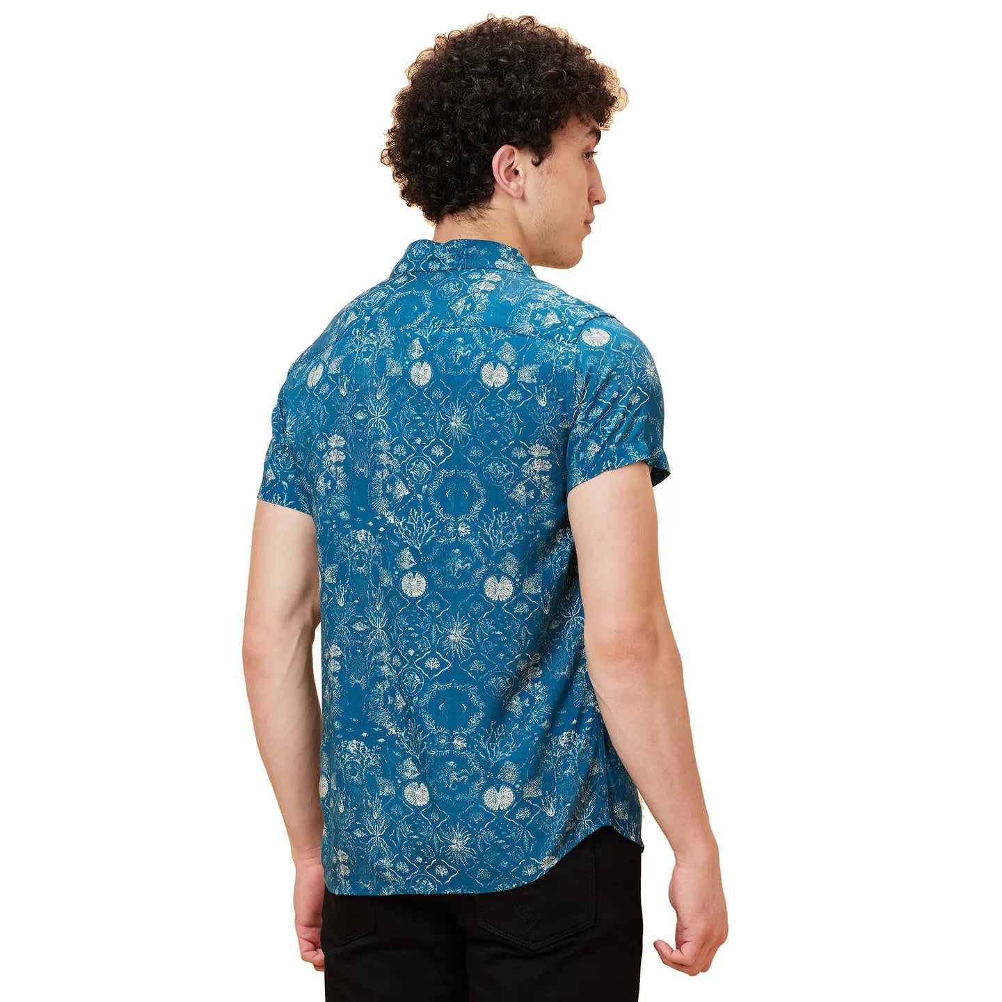 Blue Slim Straight Fit Regular Collar Short Sleeves Men's Shirt by Being Human Clothing