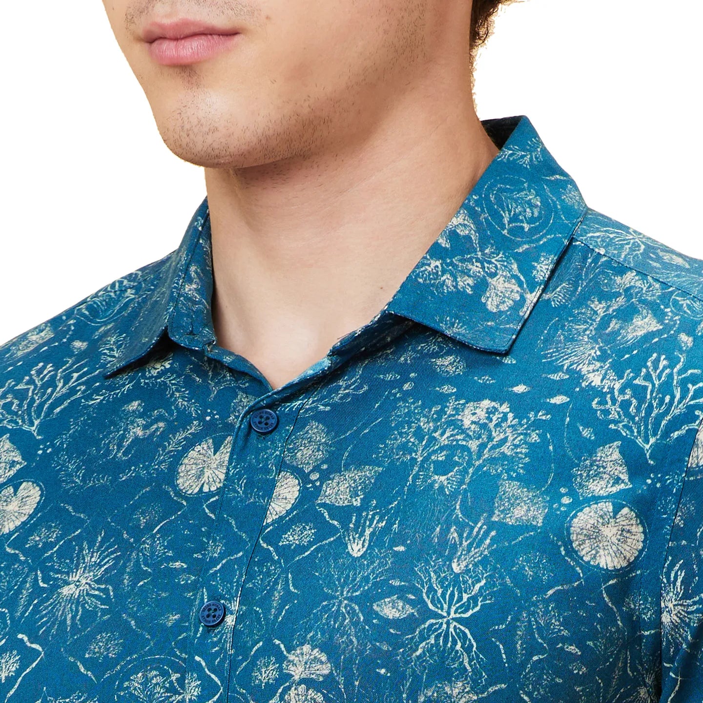 Blue Slim Straight Fit Regular Collar Short Sleeves Men's Shirt by Being Human Clothing