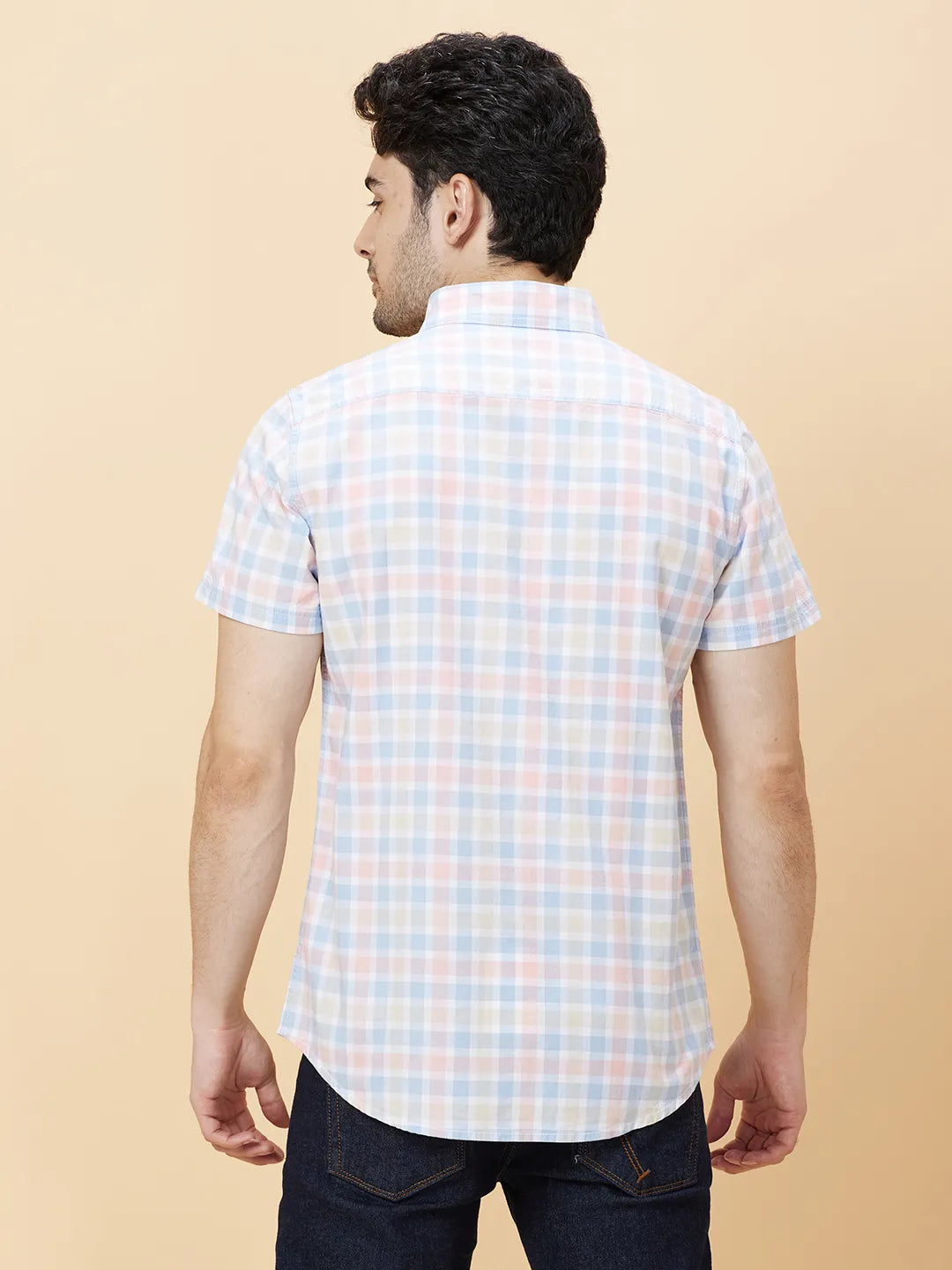 Blue Slim Straight Fit Regular Collar Short Sleeves Men's Shirt by Being Human Clothing