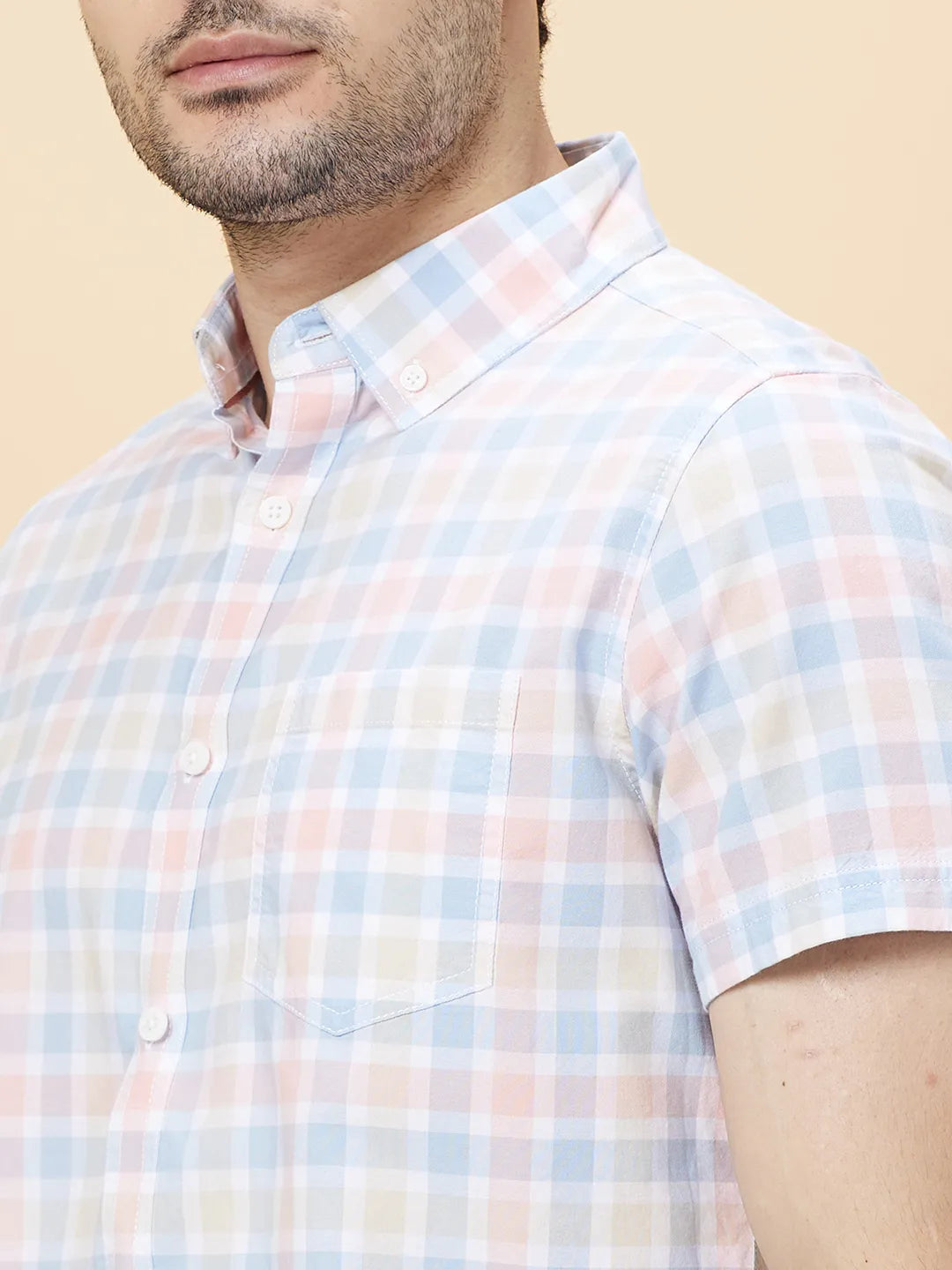 Blue Slim Straight Fit Regular Collar Short Sleeves Men's Shirt by Being Human Clothing