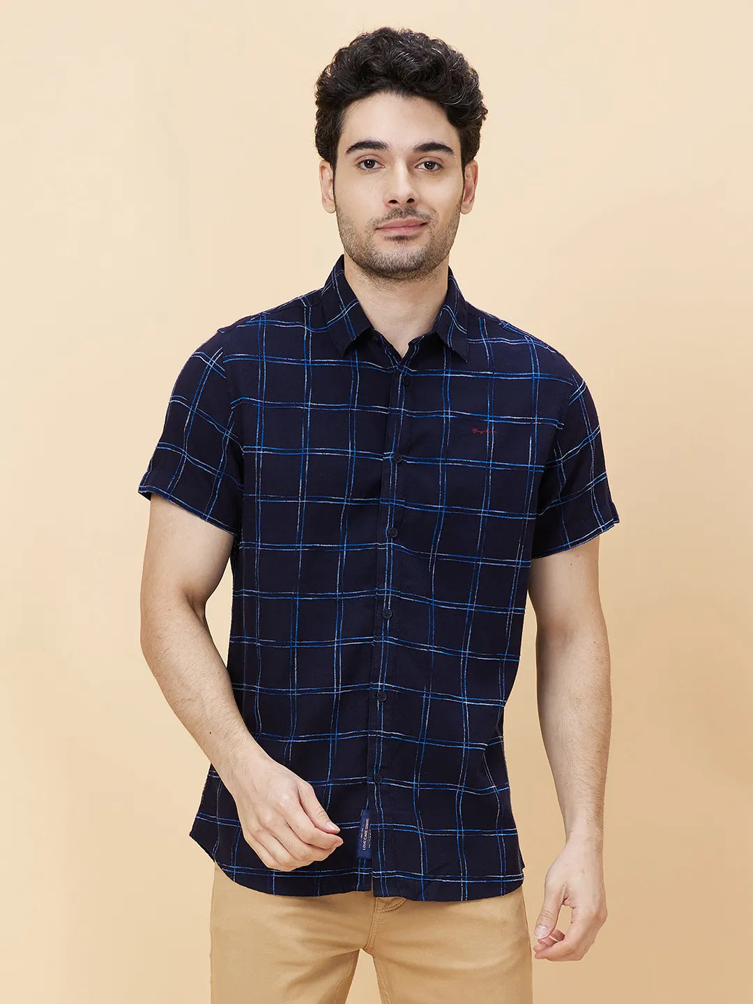 Navy Slim Fit Regular Collar Men's Shirt by Being Human Clothing