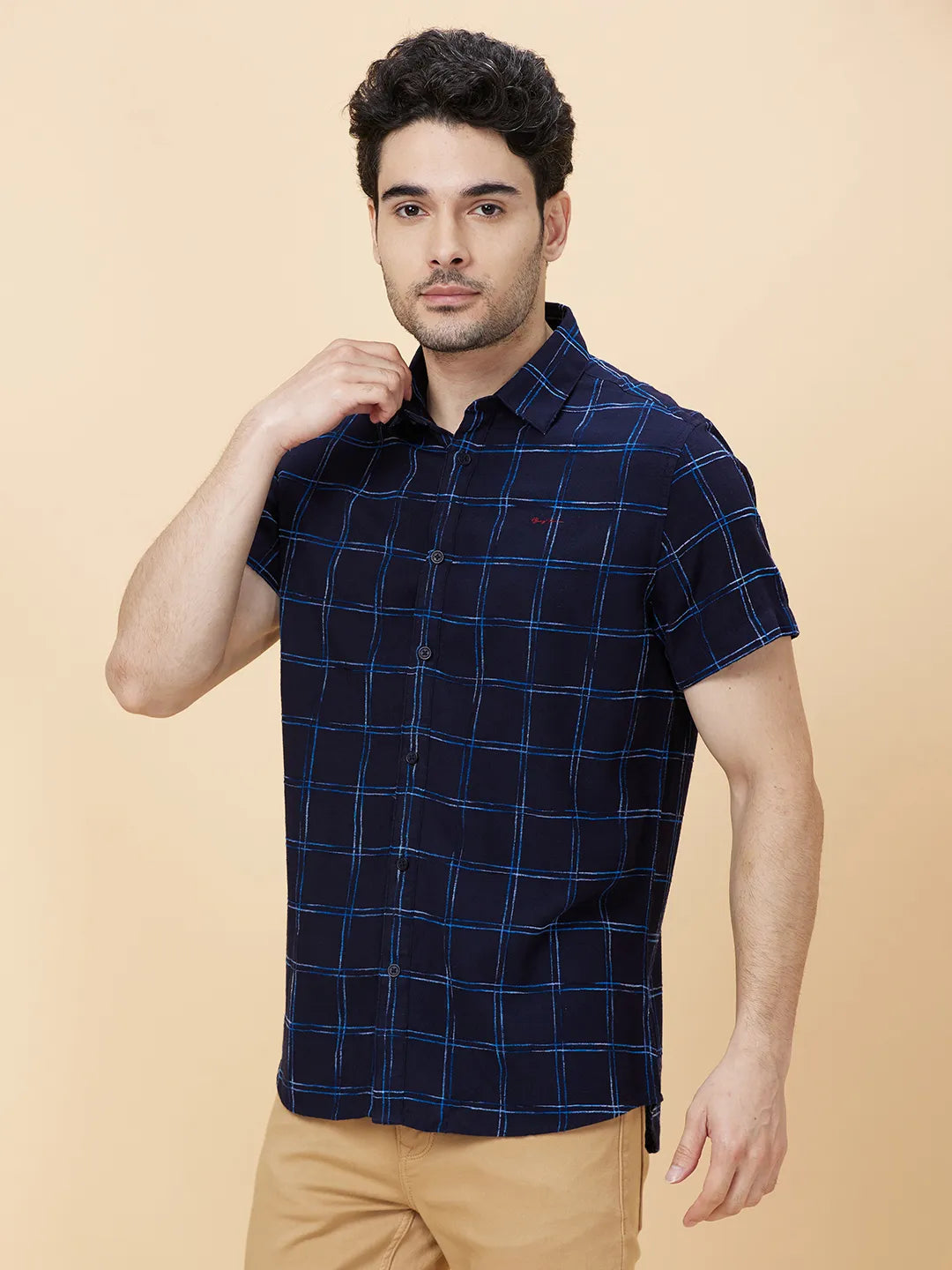 Navy Slim Fit Regular Collar Men's Shirt by Being Human Clothing