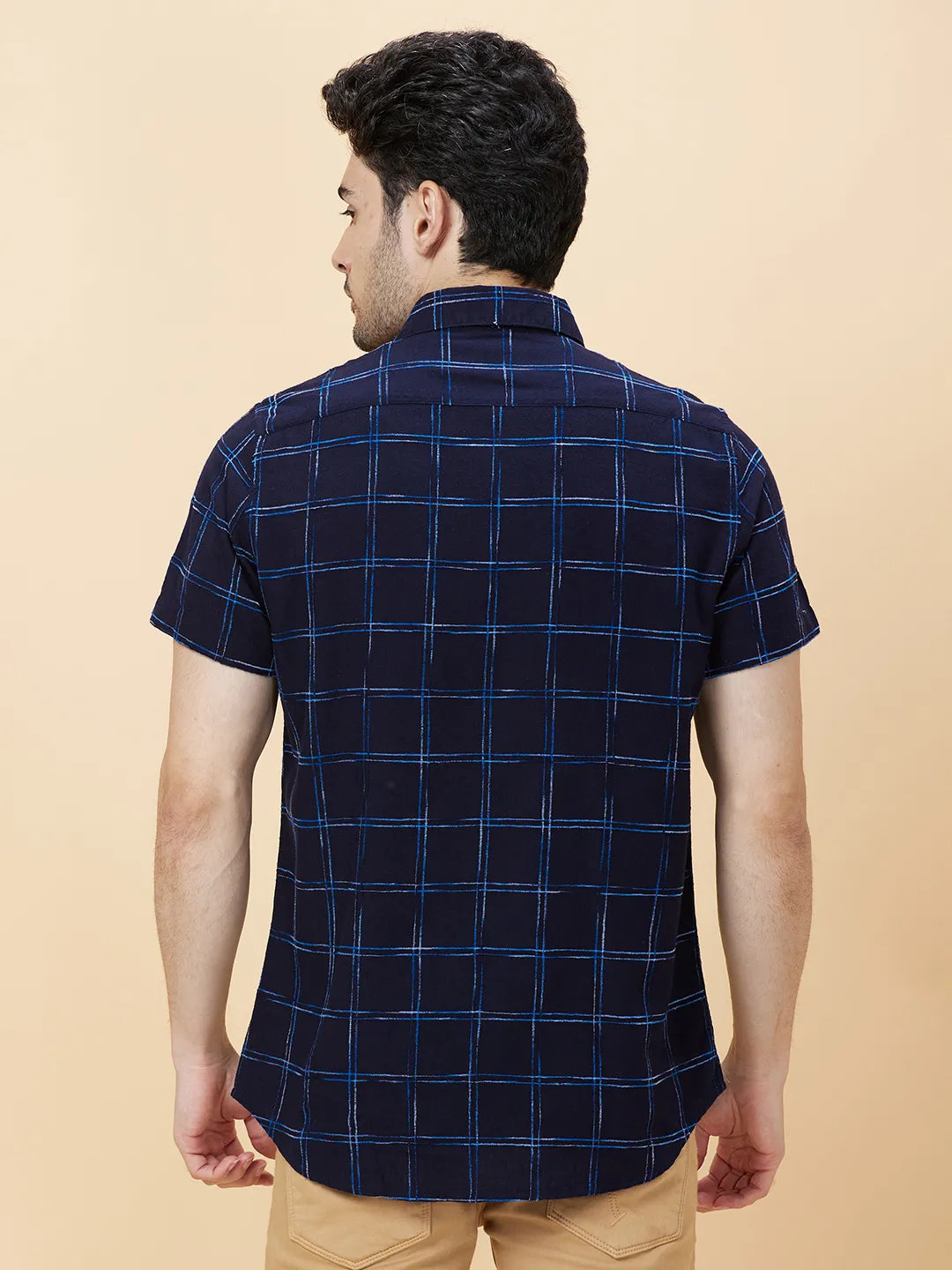 Navy Slim Fit Regular Collar Men's Shirt by Being Human Clothing