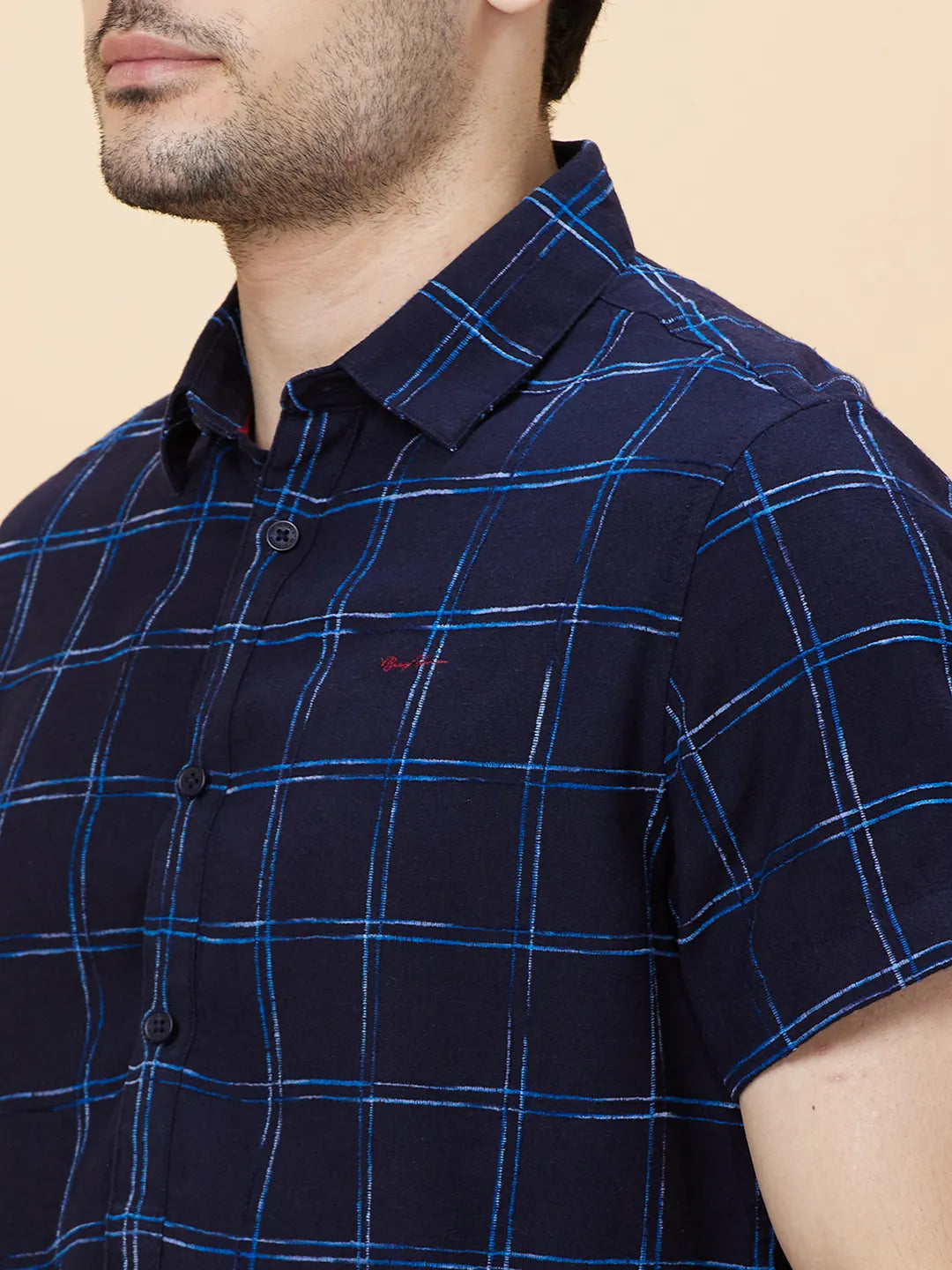 Navy Slim Fit Regular Collar Men's Shirt by Being Human Clothing