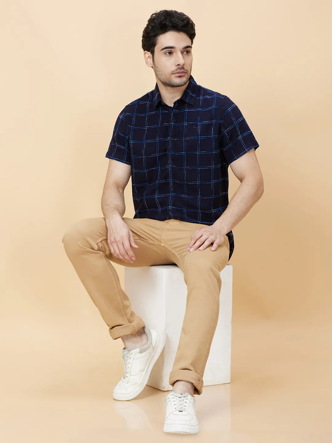 Navy Slim Fit Regular Collar Men's Shirt by Being Human Clothing