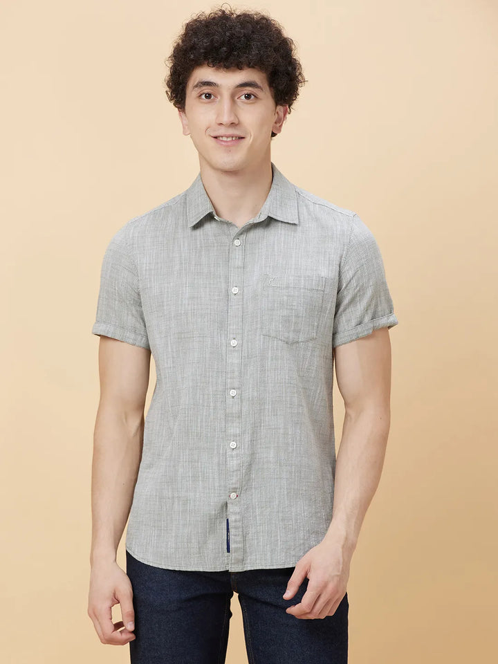 Olive Slim Straight Fit Regular Collar Short Sleeves Men's Shirt by Being Human Clothing