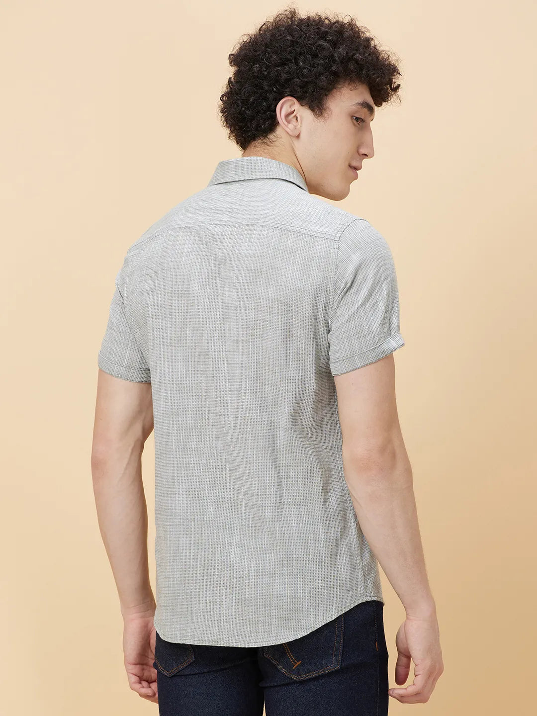 Olive Slim Straight Fit Regular Collar Short Sleeves Men's Shirt by Being Human Clothing