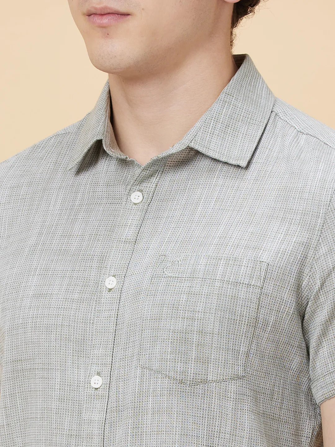 Olive Slim Straight Fit Regular Collar Short Sleeves Men's Shirt by Being Human Clothing