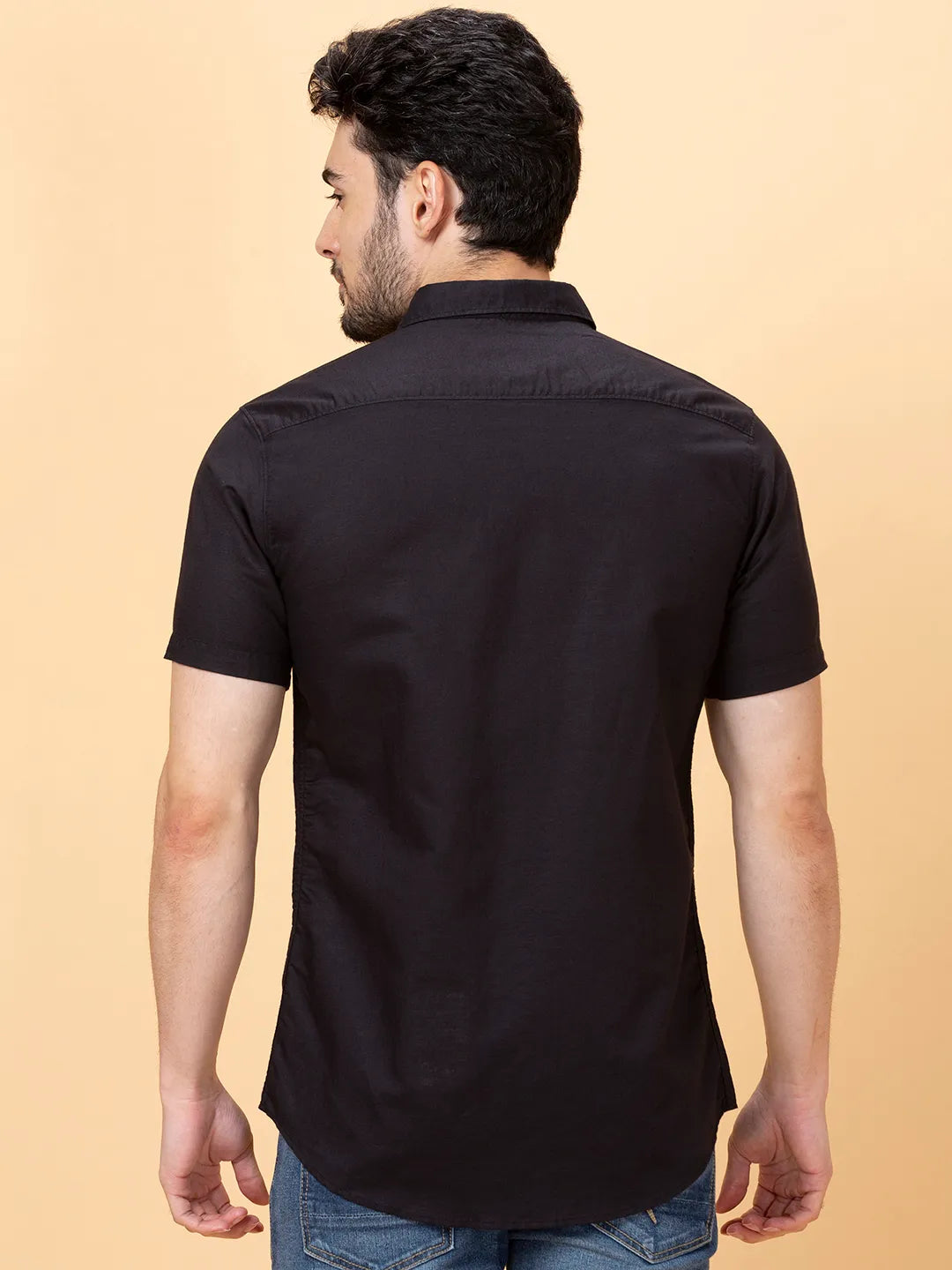 Black Slim Fit Regular Collar Men's Shirt by Being Human Clothing