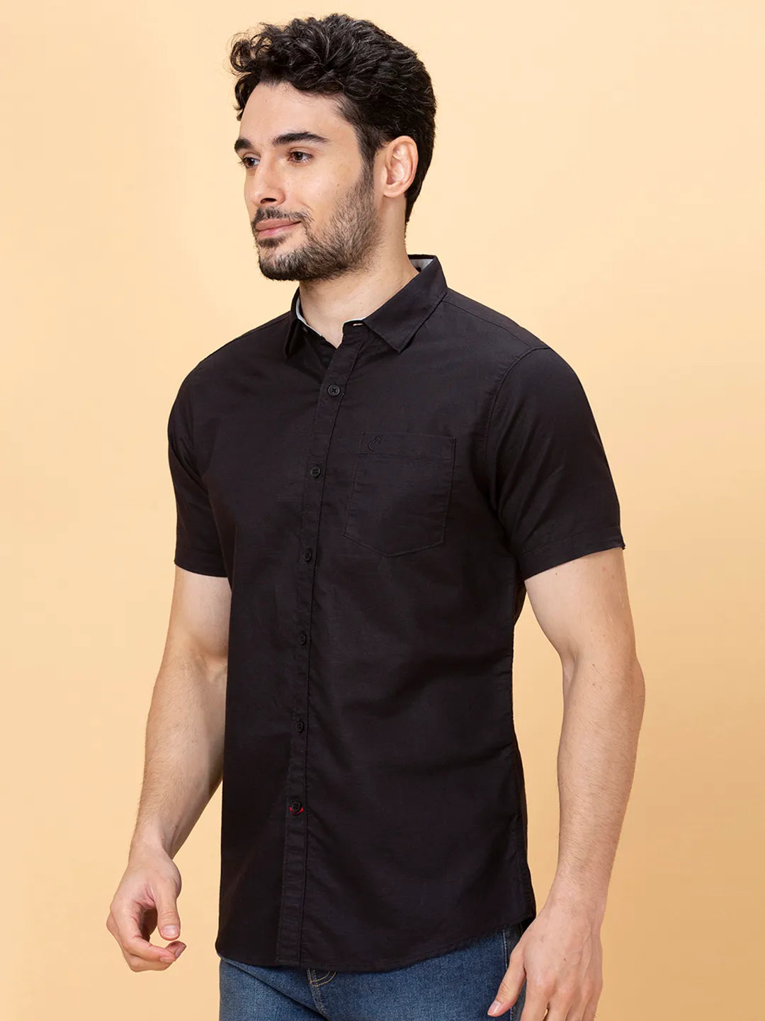Black Slim Fit Regular Collar Men's Shirt by Being Human Clothing