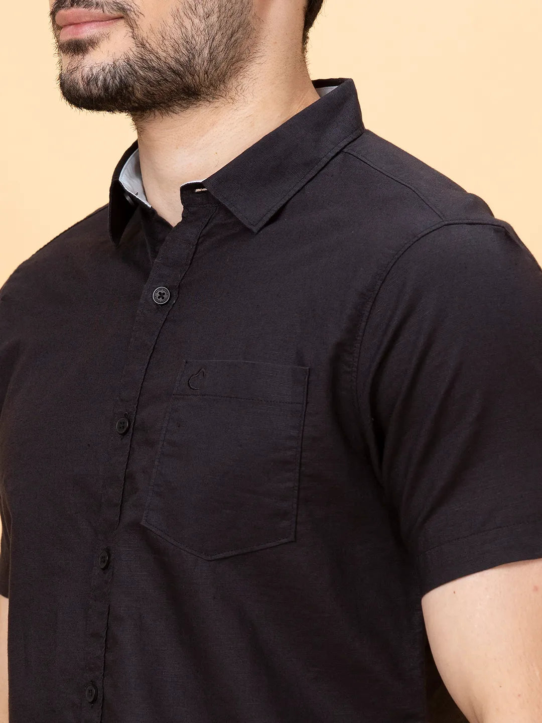 Black Slim Fit Regular Collar Men's Shirt by Being Human Clothing