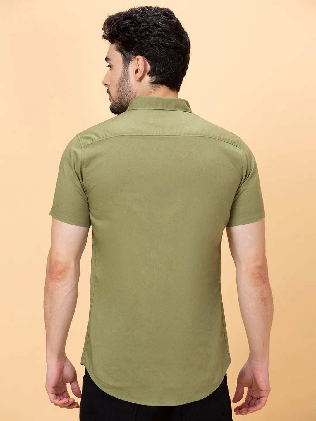 Olive Slim Straight Fit Regular Collar Short Sleeves Men's Shirt by Being Human Clothing