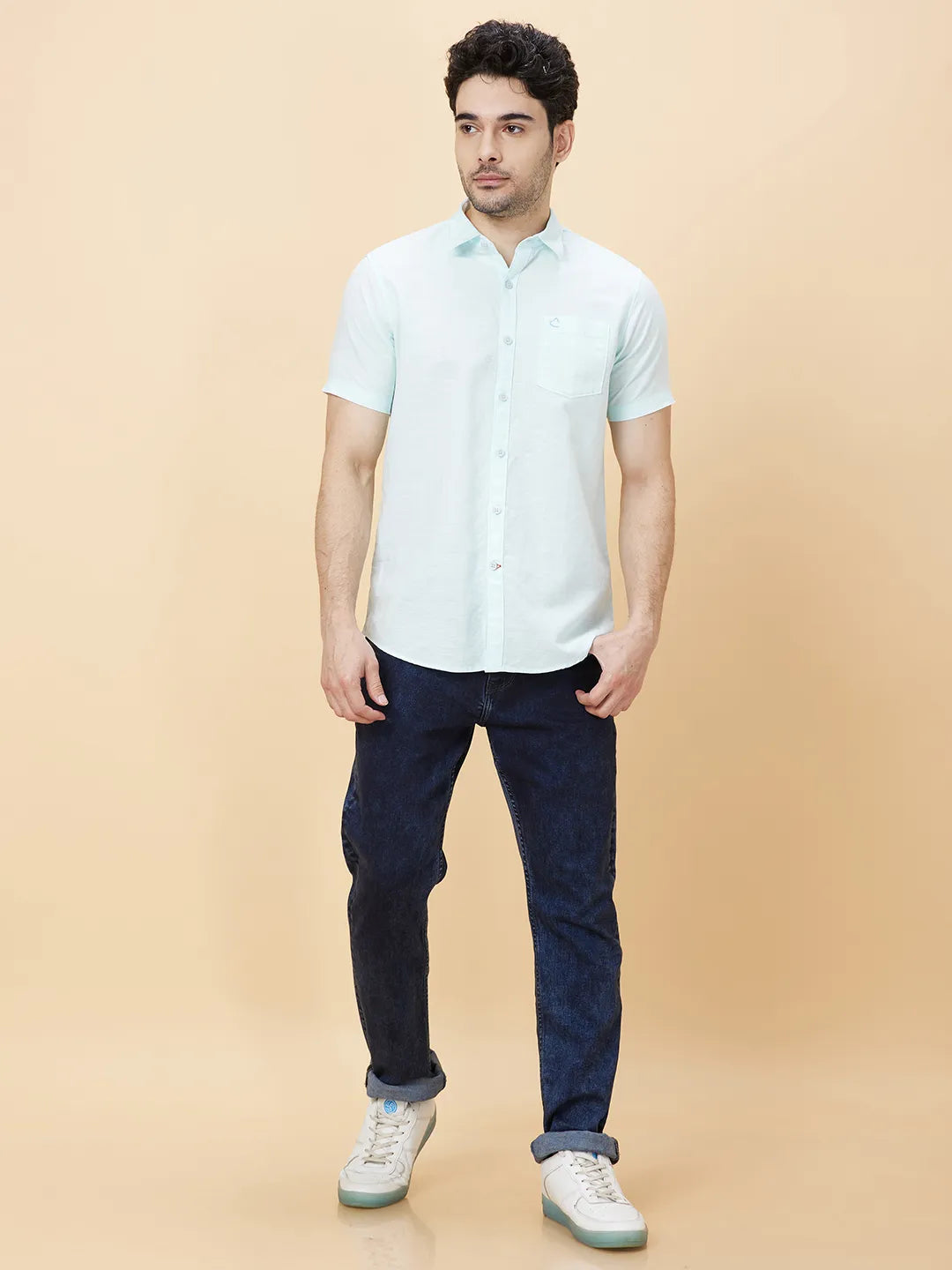 Mint Slim Fit Regular Collar Men's Shirt by Being Human Clothing