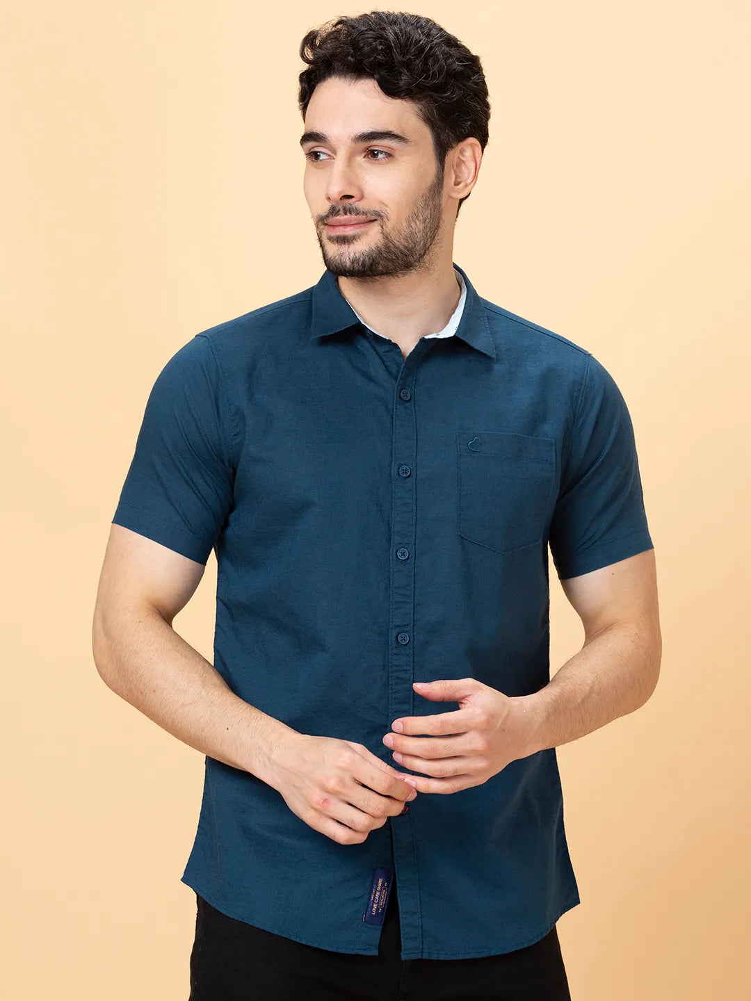 Teal Slim Fit Regular Collar Men's Shirt by Being Human Clothing