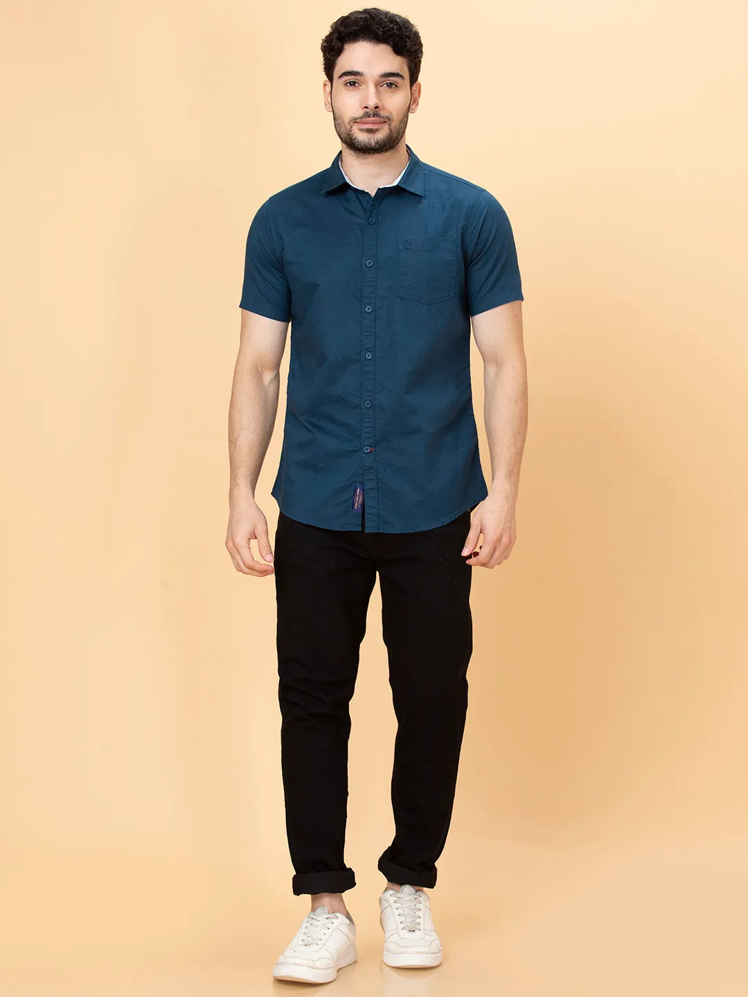 Teal Slim Fit Regular Collar Men's Shirt by Being Human Clothing