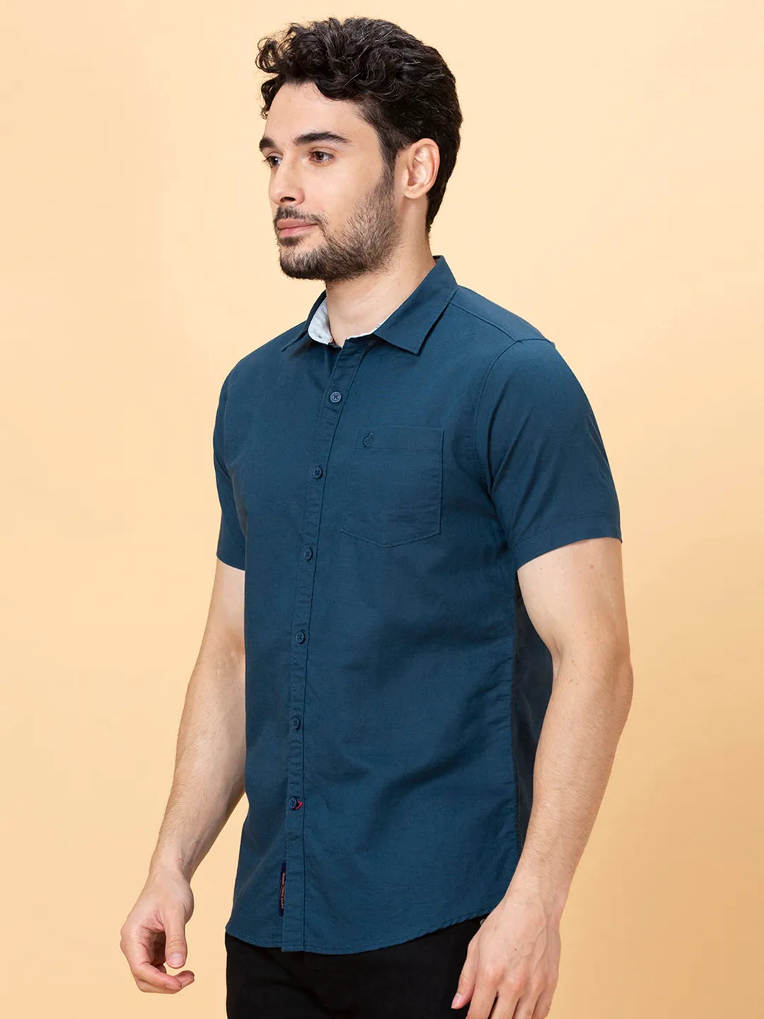 Teal Slim Fit Regular Collar Men's Shirt by Being Human Clothing