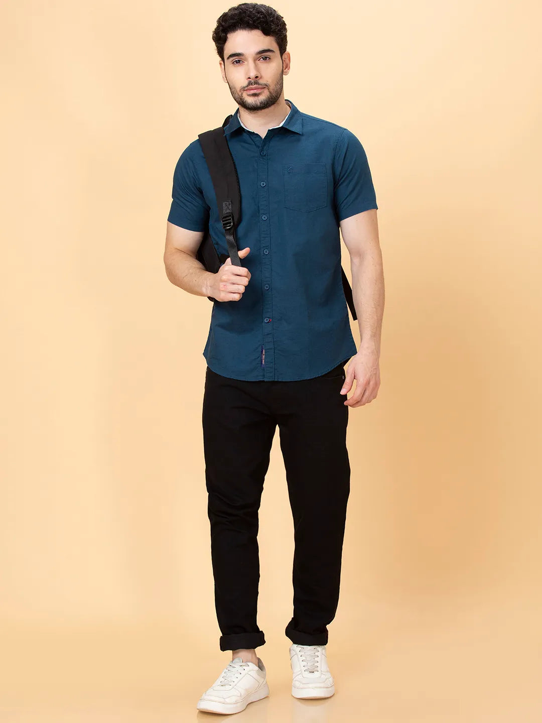 Teal Slim Fit Regular Collar Men's Shirt by Being Human Clothing
