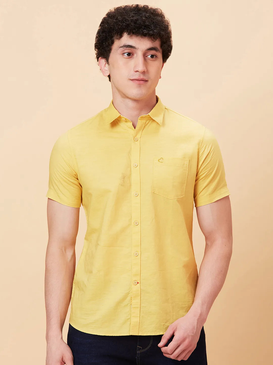 Yellow Slim Fit Regular Collar Mens' Shirt by Being Human Clothing