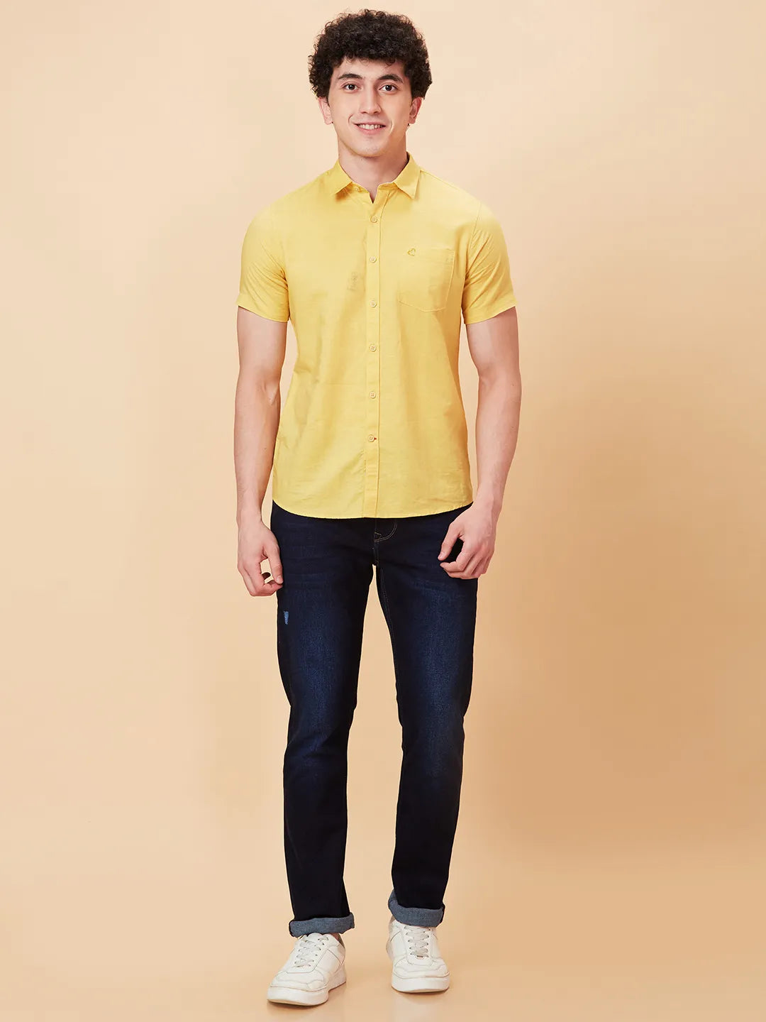 Yellow Slim Fit Regular Collar Mens' Shirt by Being Human Clothing