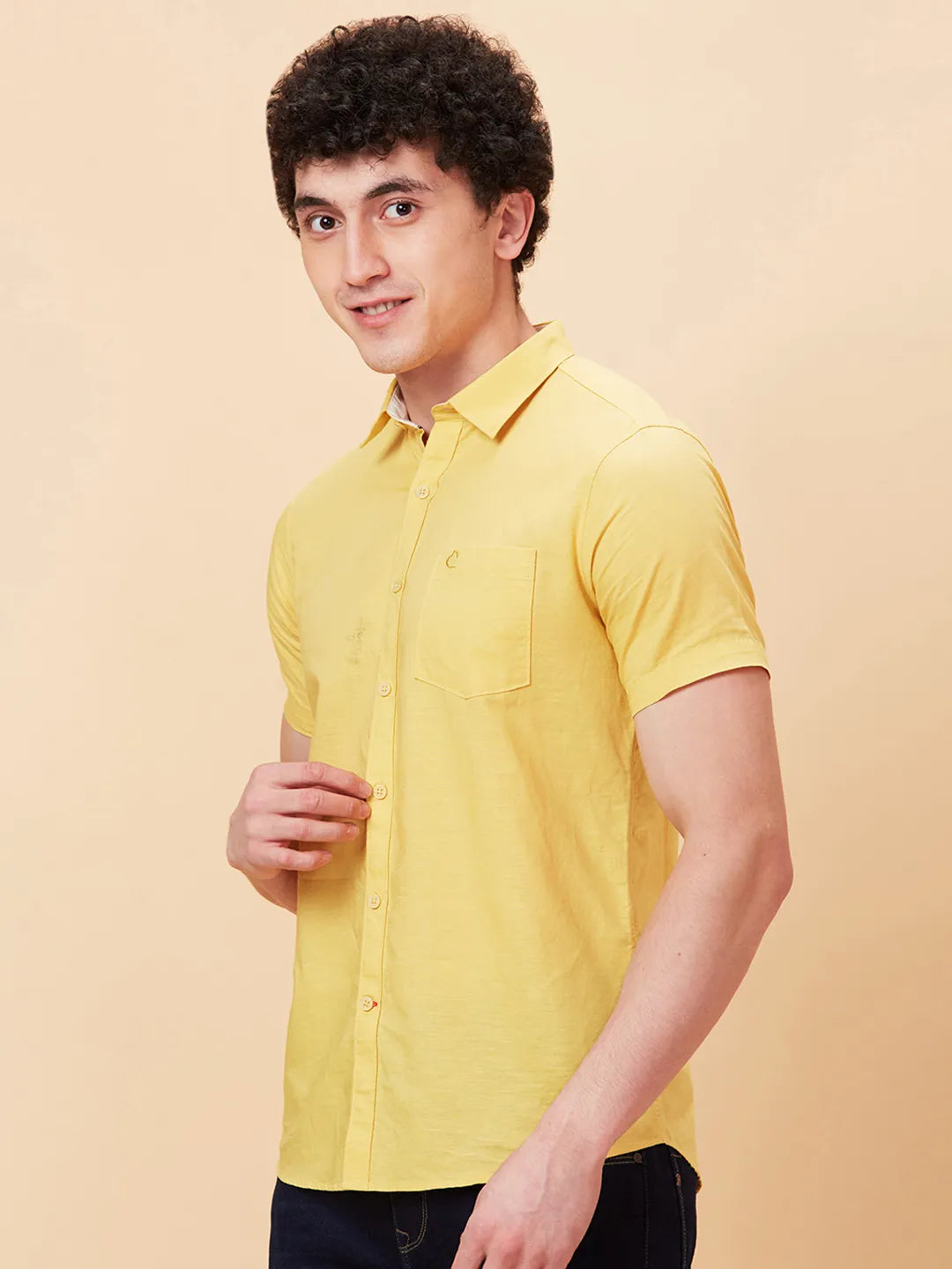 Yellow Slim Fit Regular Collar Mens' Shirt by Being Human Clothing