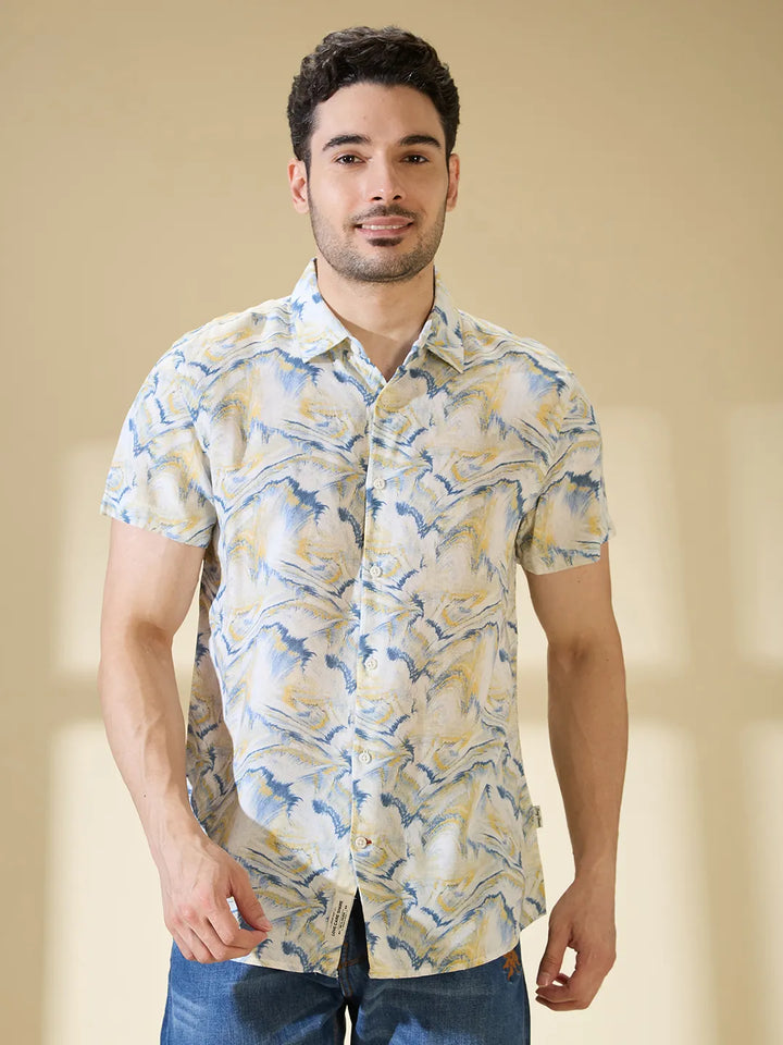 White Slim Straight Fit Regular Collar Short Sleeves Men's Shirt by Being Human Clothing