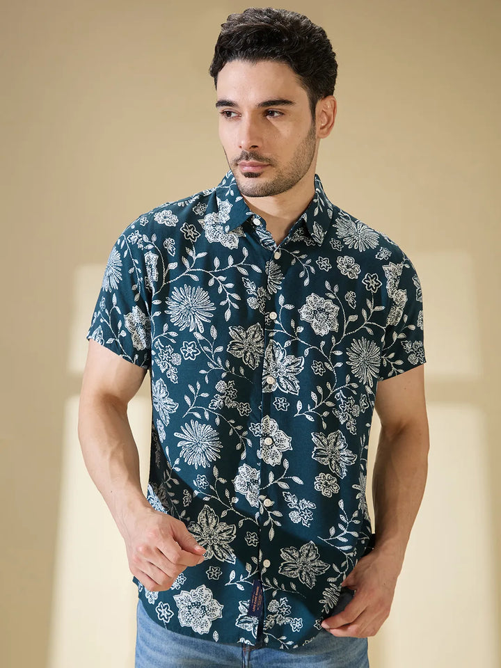 Green Regular Fit Regular Collar Men's Shirt by Being Human Clothing