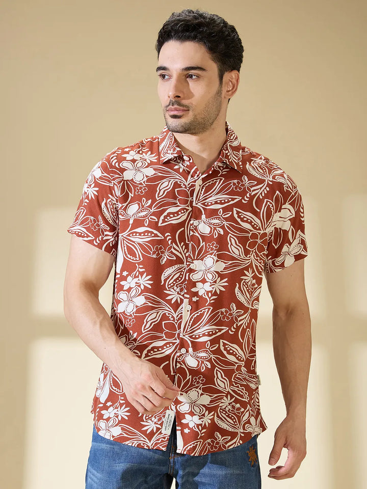 Brown Regular Fit Regular Collar Men's Shirt by Being Human Clothing