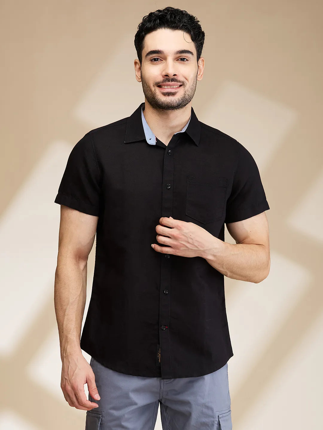 Black Slim Fit Regular Collar Men's Shirt by Being Human Clothing