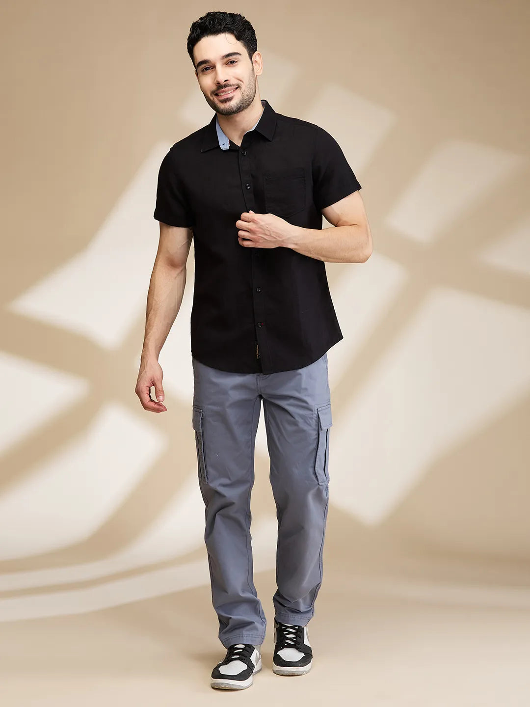 Black Slim Fit Regular Collar Men's Shirt by Being Human Clothing