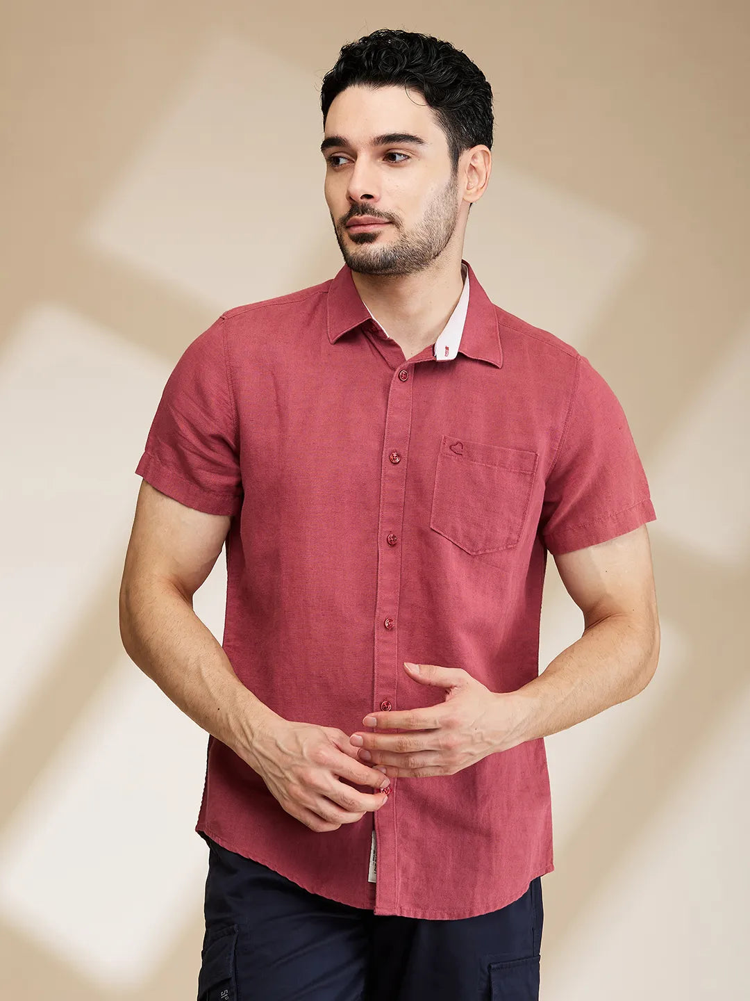 Magenta Slim Fit Regular Collar Men's Shirt by Being Human Clothing