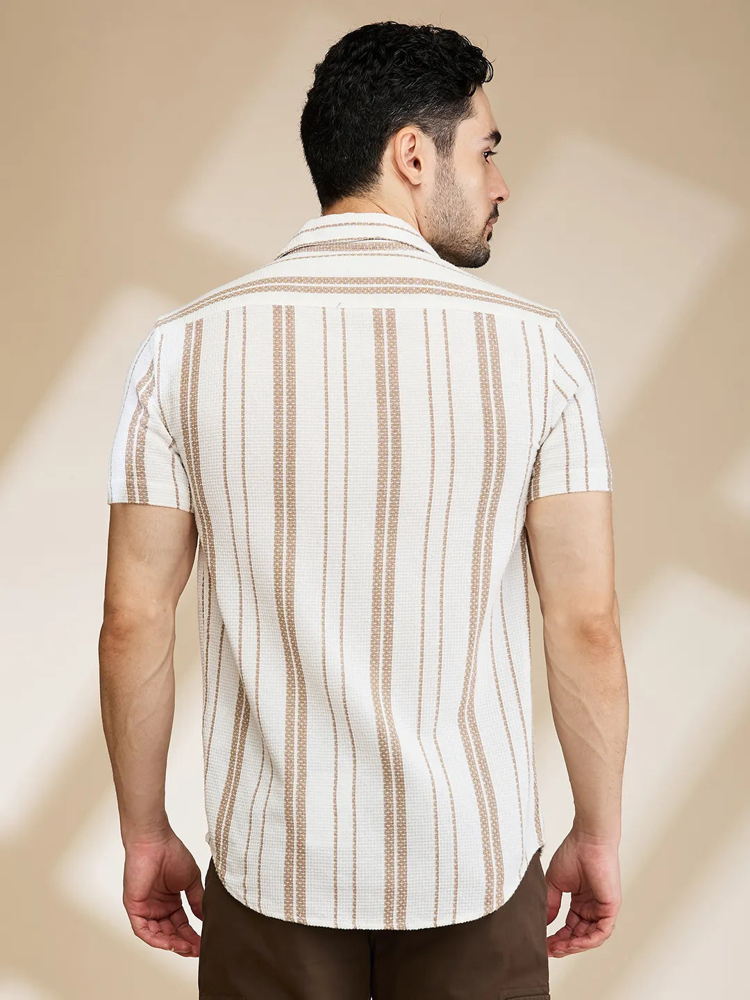 Beige Slim Fit Regular Collar Men's Shirt by Being Human Clothing