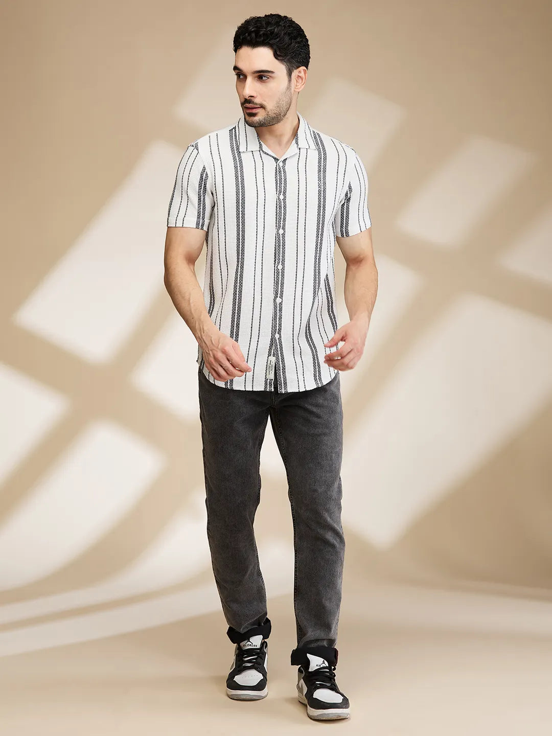 Grey Slim Fit Regular Collar Men's Shirt by Being Human Clothing