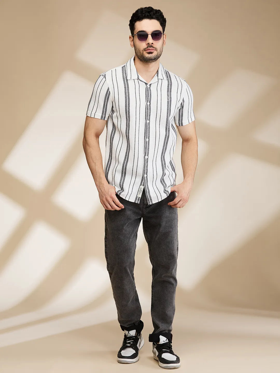 Grey Slim Fit Regular Collar Men's Shirt by Being Human Clothing