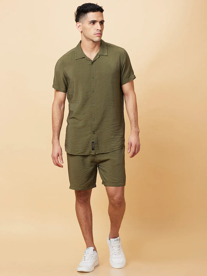 Olive Slim Fit Regular Collar Men's Shirt by Being Human Clothing