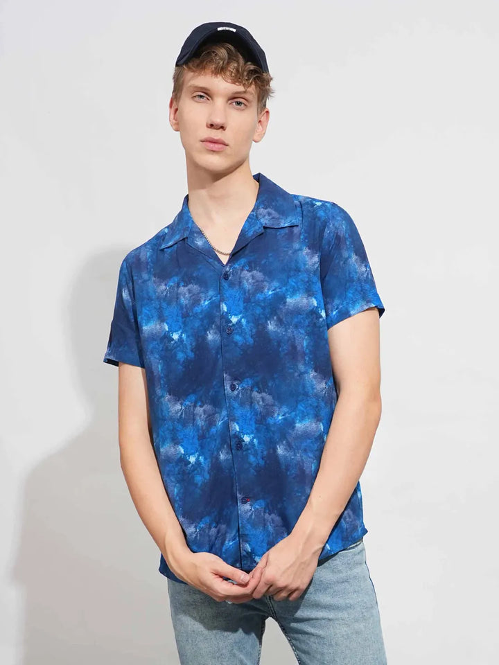 Blue Slim Fit Resort Collar Men's Shirt by Being Human Clothing
