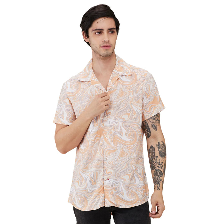 Beige Slim Fit Resort Collar Men's Shirt by Being Human Clothing