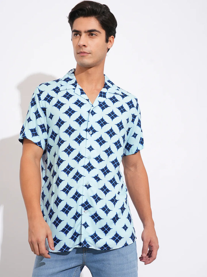 Blue Slim Fit Resort Collar Men's Shirt by Being Human Clothing