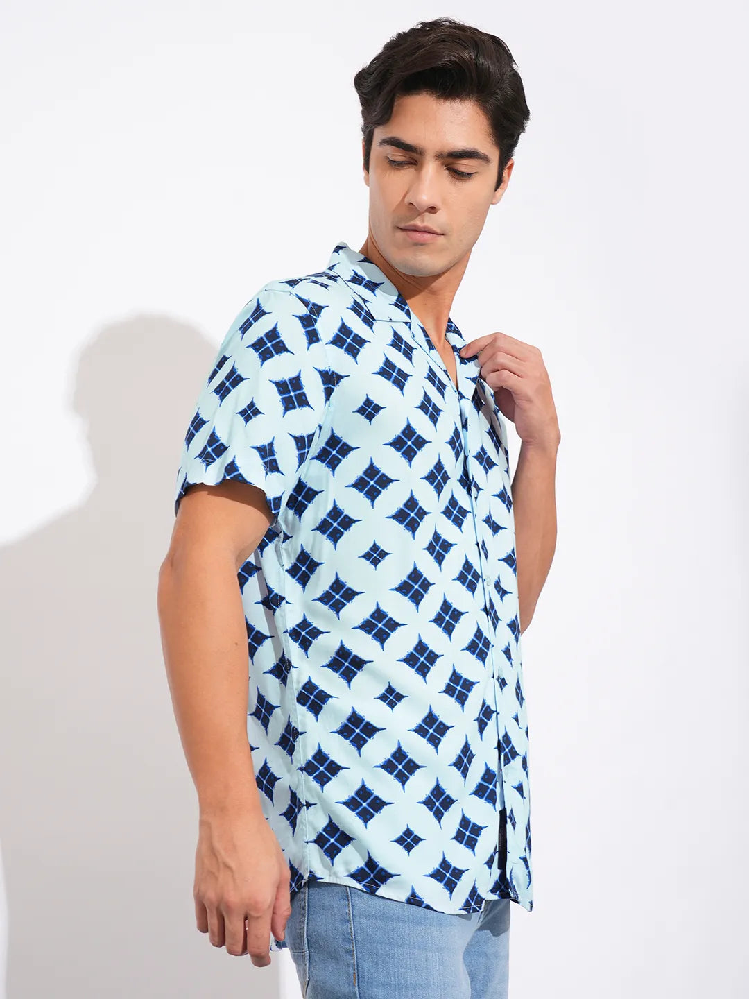 Blue Slim Fit Resort Collar Men's Shirt by Being Human Clothing