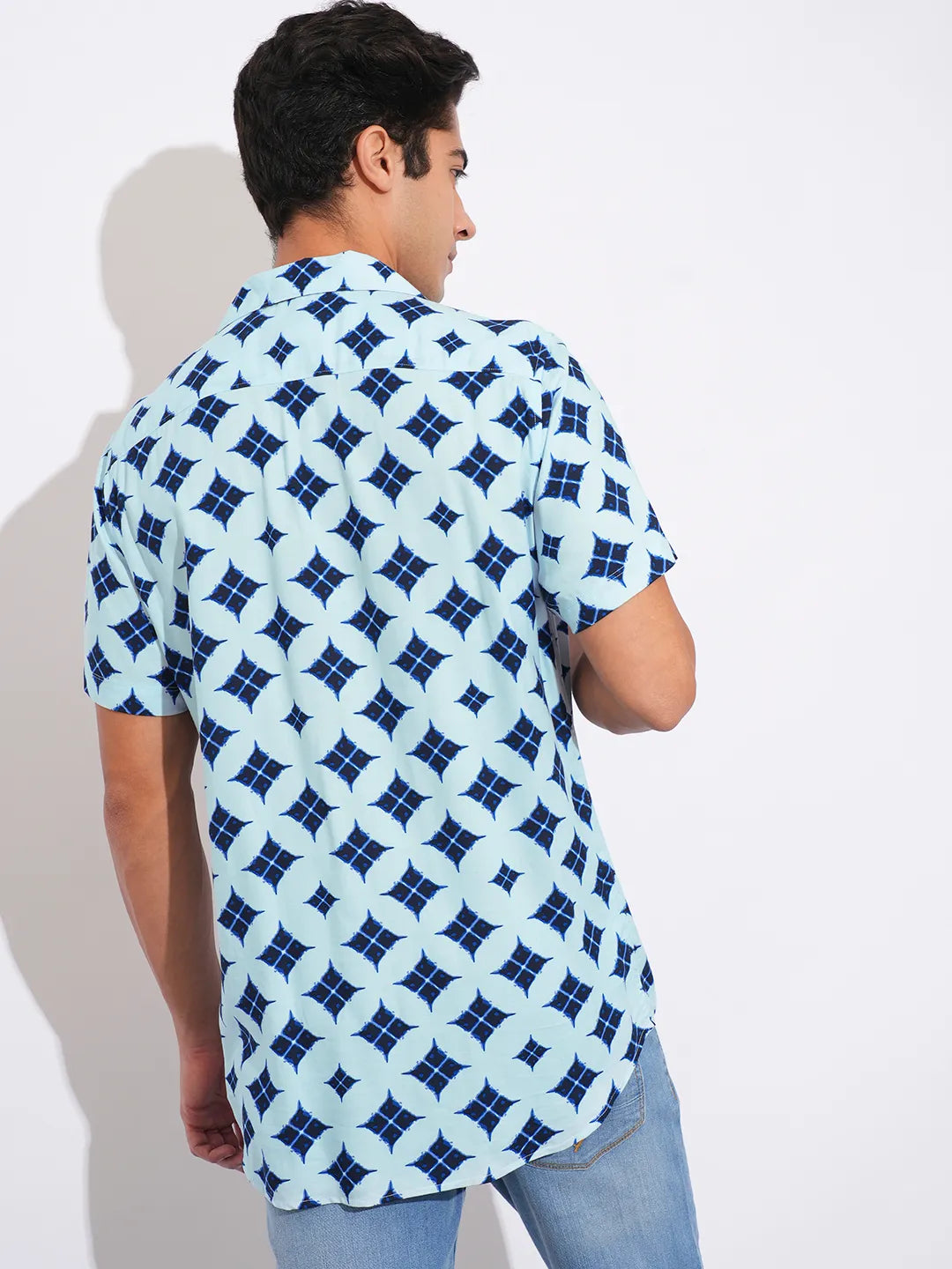 Blue Slim Fit Resort Collar Men's Shirt by Being Human Clothing