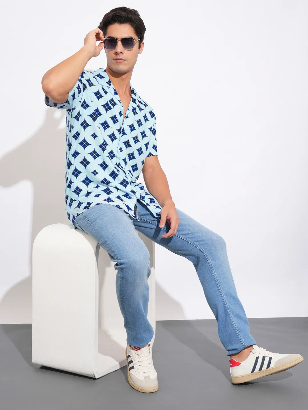 Blue Slim Fit Resort Collar Men's Shirt by Being Human Clothing