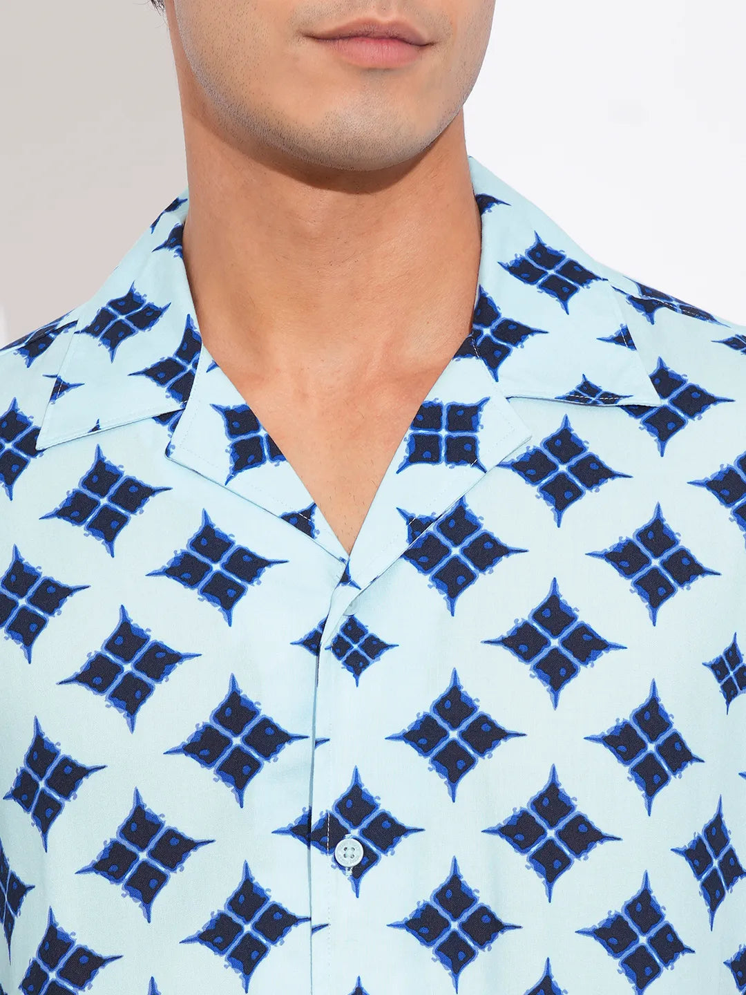 Blue Slim Fit Resort Collar Men's Shirt by Being Human Clothing